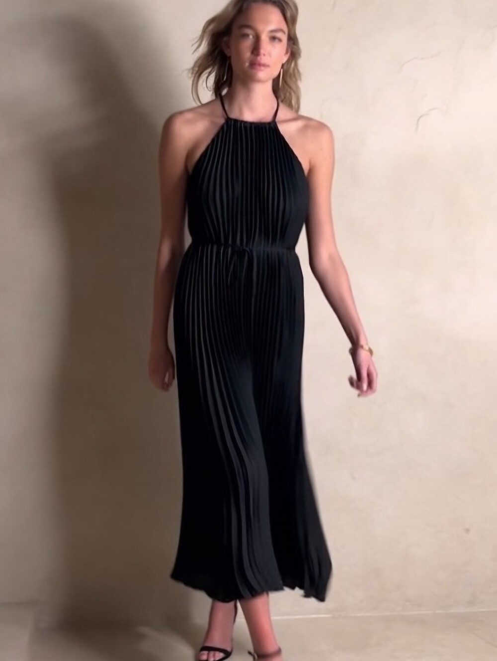 Banana Republic Black Pleated Halter Maxi Dress, XS Tall, RN#54023, NWT